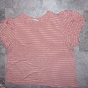 size 2 x womens tee  pink  white striped soft casual tee t shirt 2x